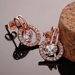 Orecchini a bottone a forma di zirconi cubici rotondi piatti in lega di stagno placcati oro rosa&nbsp;EJEW-BB08554-RG