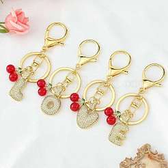 Porte-clés pendentif lettre en laiton micro pavé de zircons cubiques transparents&nbsp;KEYC-SW00015-C