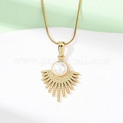 Colliers à chaîne serpent avec pendentif en éventail en acier inoxydable 304 et acrylique imitation perle pour femmes&nbsp;NJEW-F354-03G