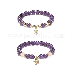 2pcs 2 Stil natürliche Amethyst & Rosenquarz Perlen Stretch-Armbänder Set&nbsp;BJEW-JB09020