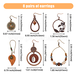 6 paio di orecchini pendenti boho in lega con 6 stili&nbsp;EJEW-FI0001-62