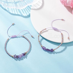 2 bracciale intrecciato con perline di ametista naturale e vetro per donna&nbsp;BJEW-MZ00247-04