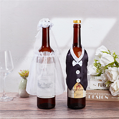 2 set di copribottiglie di vino in organza e tessuto per sposi&nbsp;AJEW-CP0001-47
