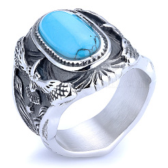 Anillos para hombre de acero inoxidable 304 y turquesa sintética&nbsp;FS-WGEFF67-06