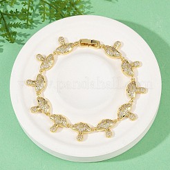 Braccialetti da donna con maglie in ottone a forma di fungo e micro pavé di zirconi cubici trasparenti&nbsp;BJEW-Z126-04G