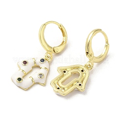 Orecchini a cerchio pendenti in vero ottone placcato oro 18k mano di Hamsa&nbsp;EJEW-L268-040G-04