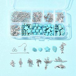 DIY-Set zur Herstellung von Ohrhängern aus Legierung und synthetischem Türkis mit gemischten Formen&nbsp;DIY-FS0006-33