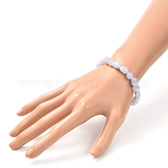 Bracciale elasticizzato in pizzo blu naturale con perline in agata&nbsp;BJEW-JB06988-02
