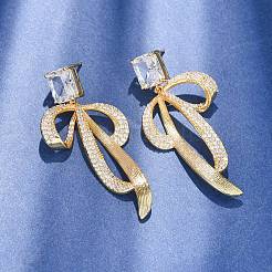 Pendientes colgantes de latón con micro pavé de circonitas cúbicas transparentes para mujer&nbsp;EJEW-F418-25G