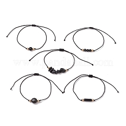 5 pz 5 stili braccialetti di perline intrecciate in ossidiana naturale&nbsp;BJEW-JB11681-01