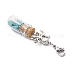 Bouteille de souhaits en verre avec perles de turquoise synthétiques à l'intérieur des décorations suspendues&nbsp;HJEW-JM03043