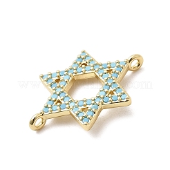 Dijes de conector de estrella de David con circonita cúbica azul cielo micropavé de latón&nbsp;KK-H529-08G