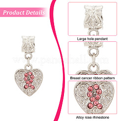 30 Stück Legierung Rose Strass europäischen baumelnden Charms&nbsp;MPDL-OC0001-01