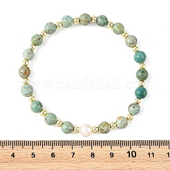 Natürliche peruanische Türkis-(Jaspis-)Rundperlen-Stretcharmbänder&nbsp;BJEW-JB14343-03