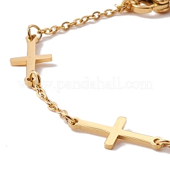 Ionenplattierung (IP) 304 Edelstahl-Kreuzgliederarmband mit Kabelketten für Frauen&nbsp;BJEW-F396-19G