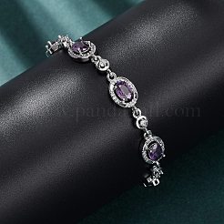 Bracelets à maillons ovales en laiton sertis de micro-pavés de zircone cubique pour femmes&nbsp;BJEW-D387-04P