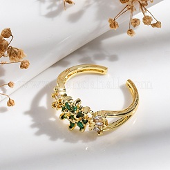 Offene Manschettenfingerringe aus Messing mit Mikropflaster und Zirkonia für Damen&nbsp;RJEW-M028-89G