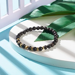 Bracciale elasticizzato con perline tonde in legno naturale&nbsp;BJEW-JB07129