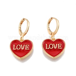 Boucles d'oreilles pendantes en émail coeur avec mot d'amour&nbsp;EJEW-N012-108E
