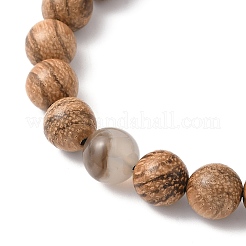 2 ensemble de bracelets extensibles à perles rondes en agate rayée naturelle et en bois&nbsp;BJEW-JB12347