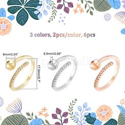 6 Stück 3 Farben Messing Micro Pave Zirkonia offene Manschette Fingerring Einstellungen&nbsp;FIND-CA0004-68