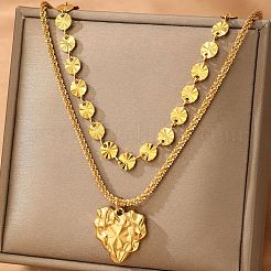 304 Edelstahl Herzanhänger flache Paillettenkette Doppelschicht Halsketten für Damen&nbsp;LS-NJEW-F343-03G