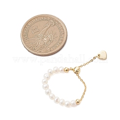 Verstellbare Fingerringe aus Naturperlen und Messingsilber&nbsp;RJEW-JR00964