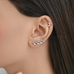 Pendientes de clip con hoja de circonita cúbica transparente y micropavé de plata de ley S925 para mujer&nbsp;YN0481-1