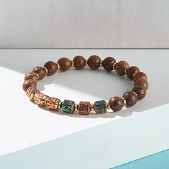 Bracelet extensible perles rondes bois naturel&nbsp;BJEW-JB07141
