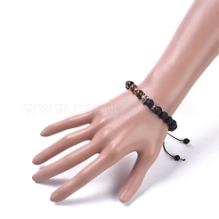 Braccialetti intrecciati regolabili con pietra lavica naturale e occhio di tigre&nbsp;BJEW-JB04987-07