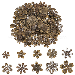 PandaHall 200pcs Flower Spacer Beads, 10 Styles Iron Flower Bead Cap Filigree Tibetan End Caps for DIY Earrings Bracekets Necklace Jewelry Craft Making Supplies, Antique Bronze