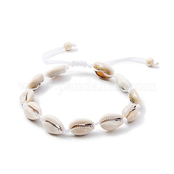 Fußkettchen aus geflochtenen Perlen aus Naturmuschel mit synthetischen türkisfarbenen Perlen, Verstellbares Fußkettchen aus geflochtenem Nylon, weiß, Innendurchmesser: 2-1/8~3-3/8 Zoll (5.35~8.5 cm)