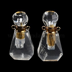 Pendentifs de bouteille de parfum en cristal de quartz naturel, avec lesaccessoires en 33~34.5x16.5x10.5~11.5 acier inoxydable de ton d'or, breloque diffuseur d'huiles essentielles, pour la fabrication de bijoux, 2mm, Trou: {1}mm