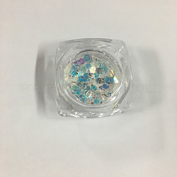Glänzendes Nail Art Dekorationszubehör, mit Glitzerpulver und Pailletten, diy sparkly paillette Tipps Nagel, Mischformen, Zyan, 1~3.5x1~3.5 mm, ca. 0.8 g / Kasten