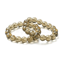 Bracciali elastici con perle di vetro rotonde per ragazze adolescenti, cachi chiaro, perline: 12~12.5 mm, diametro interno: 2-1/8 pollice (5.4 cm)