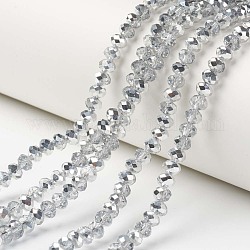 Chapelets de perles en verre transparent électrolytique, demi-argenté, facette, rondelle, clair, 4x3mm, Trou: 0.4mm, Environ 130 pcs/chapelet, 16.54 pouce (42 cm)