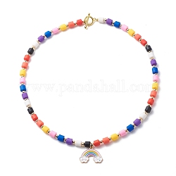Collane con ciondolo smaltato in lega arcobaleno per donna, collana di perle di argilla polimerica fatta a mano, colore misto, 18.98 pollice (48.2 cm)