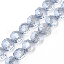 Placcare trasparente perle di vetro fili, sfaccettato, rotondo e piatto, blu fiordaliso, 10x6mm, Foro: 0.9 mm, circa 70pcs/filo, 27.95 pollice (71 cm)