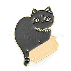 猫の形のエナメルピン  リュックサック用ライトゴールド合金ブローチ  ブラック  35x35x2mm