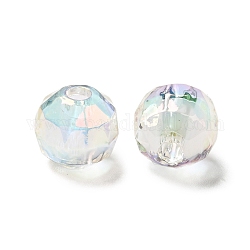 Placage uv perles acryliques transparentes irisées arc-en-ciel, deux tons, facette, ronde, clair, 13x12.5mm, Trou: 3.5mm