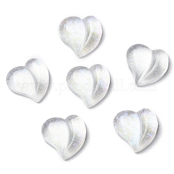 Cabochons en résine translucide, coeur scintillant, clair, 15.5x16x6.5mm
