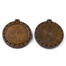 Pendentif cabochon en bois, base de pendentif, plat et circulaire avec coeur, chameau, plateau: 30 mm, 44.5x41.5x5.5 mm, Trou: 2.5mm