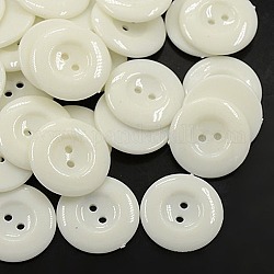 Botones de costura acrílicos para diseño de vestuario, Botones de plástico, 2 agujero, teñido, plano y redondo, blanco, 25x3mm, agujero: 2 mm