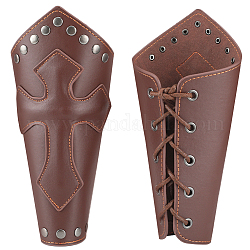 Bracelet cordon croix ajustable en cuir de vachette, bracelet à gantelet, Protège-poignet manchette avec trouvaille en alliage pour hommes, brun coco, 8-1/2 pouce (21.6 cm)