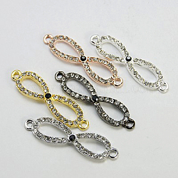 Alloy Rhinestone Links, Grade A, Infinity Charms for DIY Jewelry Making, Mixed Color, 44x11x3mm, Hole: 2mm
