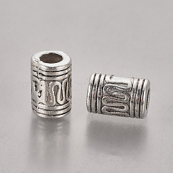 Tibetischer stil legierung perlen, Bleifrei und Nickel frei und Cadmiumfrei, Kolumne, Antik Silber Farbe, 10x7 mm, Bohrung: 4 mm