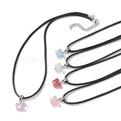 Colliers à pendentif papillon en verre, avec des cordes en cuir imitation, couleur mixte, 17.52 pouce (44.5 cm)
