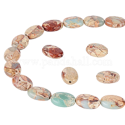 Nbeads environ 29 pcs perles de pierre ovales plates, Perles de pierres précieuses ovales plates de 14x10mm, perles de cristal en vrac, perles de jaspe aqua terra pour la fabrication de bijoux de bracelets et de colliers à faire soi-même