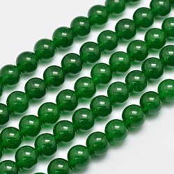 Chapelets de perles en jade de malaisie naturelle et teinte, ronde, verte, 10mm, Trou: 1.0mm, Environ 38 pcs/chapelet, 15 pouce