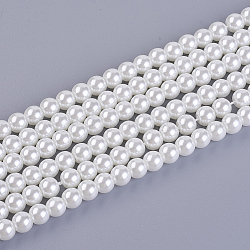 Eco-Friendly Dyed Glass Pearl Round Beads Strands, Grade A, Cotton Cord Threaded, White, 6mm, Hole: 1.2~1.5mm, about 72pcs/strand, 15 inch